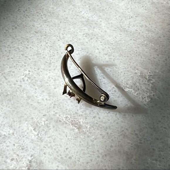 Antique Victorian 10K Gold Wishbone Crescent Moon Brooch E.A. Bliss Red Stone - Picture 3 of 4